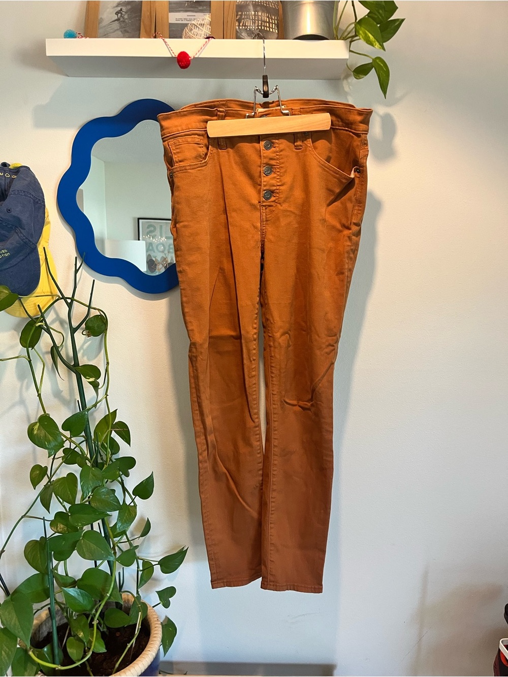 Madewell Garment Dyed Burnt Orange Skinny Jeans, Size 30